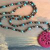 Necklace of Light and Dark Freshwater Cultured Pearls. Buddhist Agate Amulet with Dragons