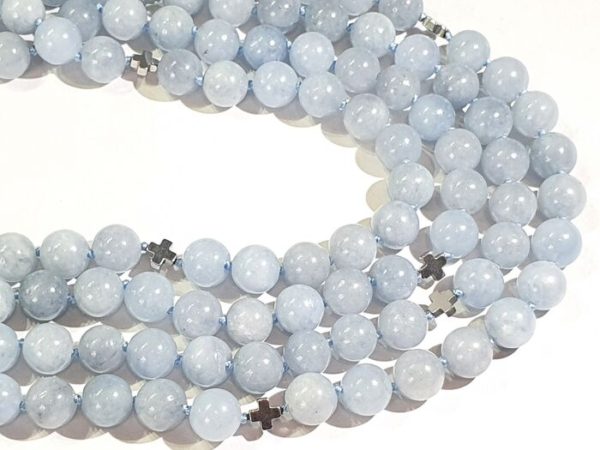 Aquamarine necklace with Greek crosses (protection & balance) - hematite - 925 silver brooch - Image 3