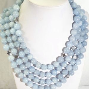 Aquamarine necklace with Greek crosses (protection & balance) - hematite - 925 silver brooch