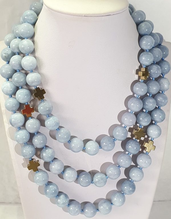 Aquamarine (12mm) necklaceA spectacular long necklace of gold plated hematite Greek crosses (protection & balance) and large aquamarines of the highest quality - Image 14
