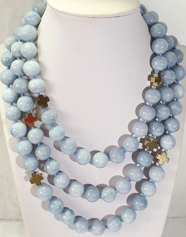 Aquamarine (12mm) necklaceA spectacular long necklace of gold plated hematite Greek crosses (protection & balance) and large aquamarines of the highest quality - Image 13