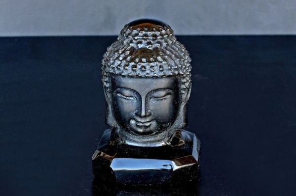 Fine detail Obsidian Buddha huvud with Gold shades- 9.6×6.3×6.1 cm - 411 g - Image 5