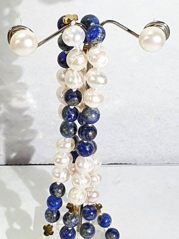 Beautiful natural lapis lazuli and freshwater pearls - AAAA - with Greek crosses - Image 14