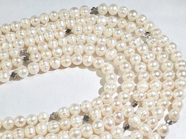 Freshwater pearl necklace and bracelet with Greek crosses (protection & balance) (2) - hematite - 925 silver brooch - Image 6