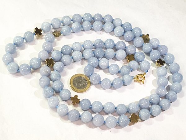 Aquamarine (12mm) necklaceA spectacular long necklace of gold plated hematite Greek crosses (protection & balance) and large aquamarines of the highest quality - Image 10