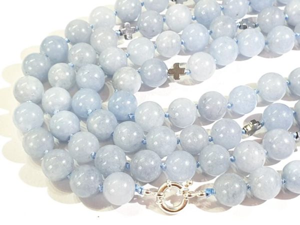 Aquamarine necklace with Greek crosses (protection & balance) - hematite - 925 silver brooch - Image 11
