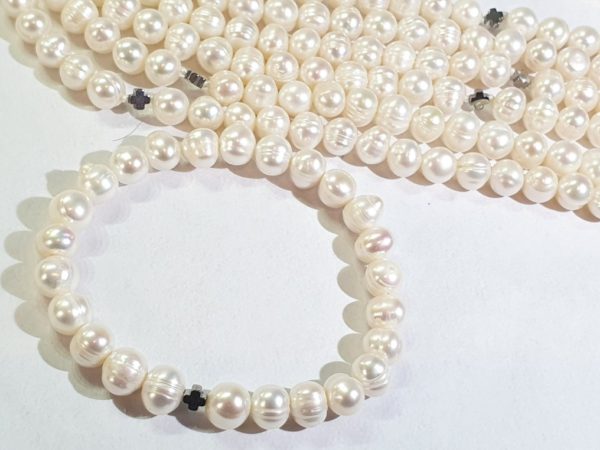 Freshwater pearl necklace and bracelet with Greek crosses (protection & balance) (2) - hematite - 925 silver brooch - Image 37