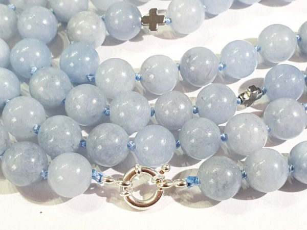 Aquamarine necklace with Greek crosses (protection & balance) - hematite - 925 silver brooch - Image 8