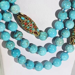 Necklace & bracelet Giant turquoise - Buddhist protection amulets - good luck, health & fortune (2) - metal, enamels