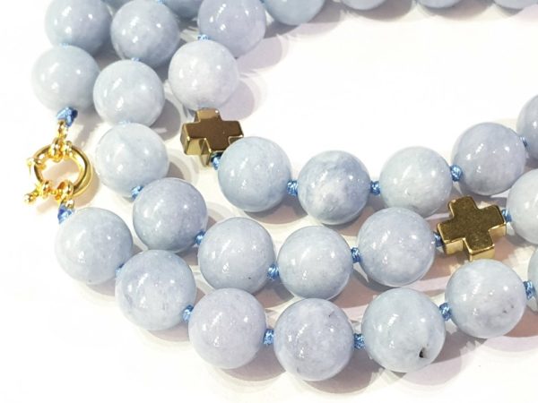 Aquamarine (12mm) necklaceA spectacular long necklace of gold plated hematite Greek crosses (protection & balance) and large aquamarines of the highest quality - Image 18