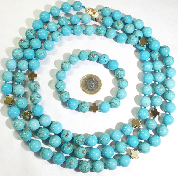 Giant turquoisenite  necklace & bracelet (2) - hematite - gold plated 925 brooch - - Image 5