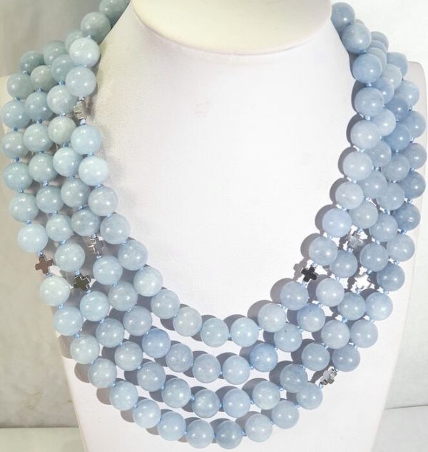 Aquamarine necklace with Greek crosses (protection & balance) - hematite - 925 silver brooch - Image 10
