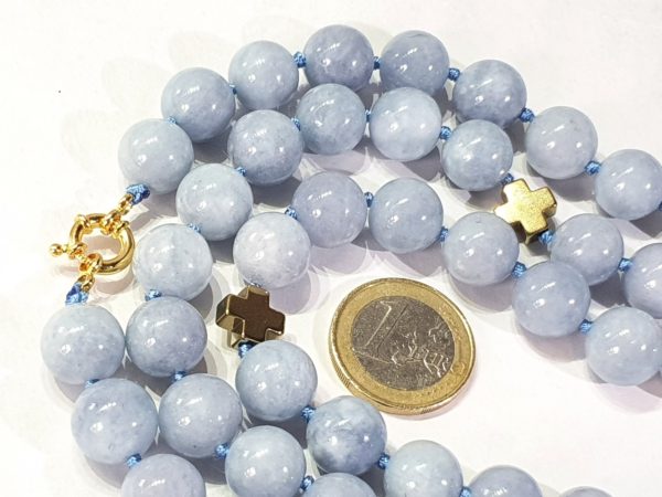 Aquamarine (12mm) necklaceA spectacular long necklace of gold plated hematite Greek crosses (protection & balance) and large aquamarines of the highest quality - Image 15