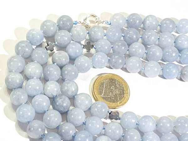 Aquamarine necklace with Greek crosses (protection & balance) - hematite - 925 silver brooch - Image 12