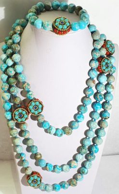 Blue Imperial Jasper necklace & bracelet good luck, health & fortune