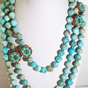 Blue Imperial Jasper necklace & bracelet good luck, health & fortune