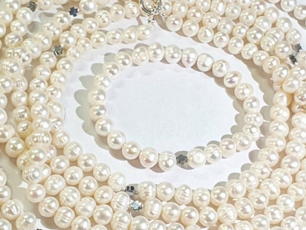 Freshwater pearl necklace and bracelet with Greek crosses (protection & balance) (2) - hematite - 925 silver brooch - Image 20
