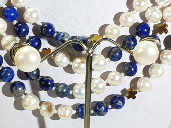 Beautiful natural lapis lazuli and freshwater pearls - AAAA - with Greek crosses - Image 27