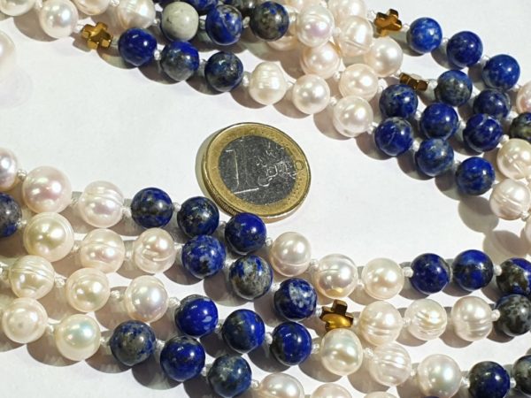 Beautiful natural lapis lazuli and freshwater pearls - AAAA - with Greek crosses - Image 23