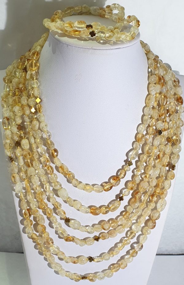 Beautiful citrine and Greek crosses -- necklace and 2 bracelets (3) - hematite - 925 silver gold plated brooch