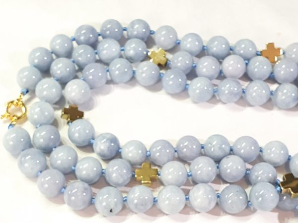Aquamarine (12mm) necklaceA spectacular long necklace of gold plated hematite Greek crosses (protection & balance) and large aquamarines of the highest quality - Image 2