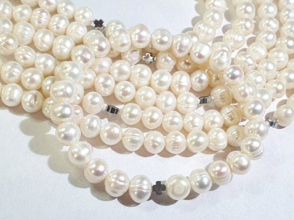 Freshwater pearl necklace and bracelet with Greek crosses (protection & balance) (2) - hematite - 925 silver brooch - Image 11