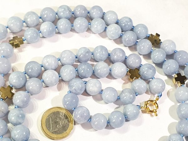 Aquamarine (12mm) necklaceA spectacular long necklace of gold plated hematite Greek crosses (protection & balance) and large aquamarines of the highest quality - Image 3