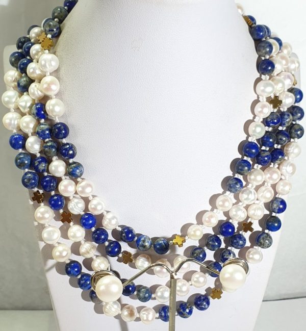 Beautiful natural lapis lazuli and freshwater pearls - AAAA - with Greek crosses - Image 20