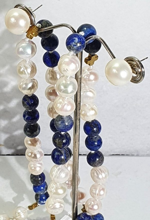 Beautiful natural lapis lazuli and freshwater pearls - AAAA - with Greek crosses - Image 40
