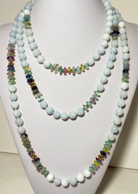 NATURAL UNWORKED Aquamarine and Fluorite with Greek crosses from Hematite (protection and balance) .925 Sterling Silver.