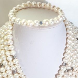 Freshwater pearl necklace and bracelet with Greek crosses (protection & balance) (2) - hematite - 925 silver brooch