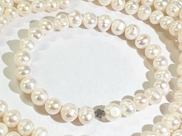 Freshwater pearl necklace and bracelet with Greek crosses (protection & balance) (2) - hematite - 925 silver brooch - Image 7