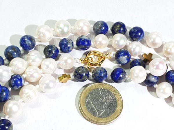 Beautiful natural lapis lazuli and freshwater pearls - AAAA - with Greek crosses - Image 34
