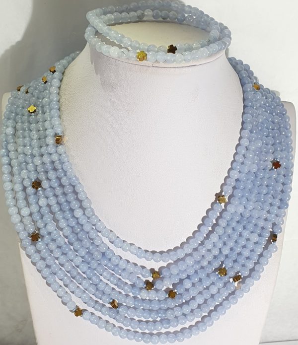 Beautiful aquamarine necklace and 2 bracelets with Greek crosses (3) - - Image 8