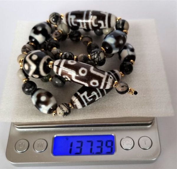 Mâlâ Necklace - Buddhist - Crafted - Padmasambhava, Tiger Teeth with 8 Eyes, 3 and 9 Eyes - Protection of Buddhas - Fortune, Happiness and Prosperity - Agate & Jasper Picasso - 137.39 g - Image 14