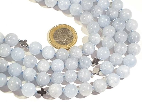Aquamarine necklace with Greek crosses (protection & balance) - hematite - 925 silver brooch - Image 7