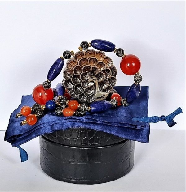 Buddhist necklace - Natural pearls - Crafted - Amulet - Fabulous bird - Phoenix (fenghuang) - Grace, virtue and immortality - Serpentine, lapis lazuli, carnelian and agate - 171.26 g - Image 4