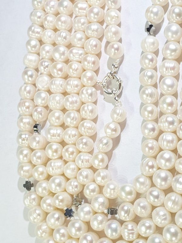 Freshwater pearl necklace and bracelet with Greek crosses (protection & balance) (2) - hematite - 925 silver brooch - Image 9