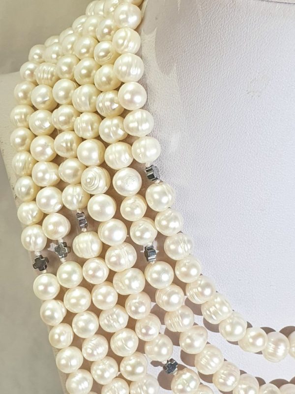 Freshwater pearl necklace and bracelet with Greek crosses (protection & balance) (2) - hematite - 925 silver brooch - Image 25