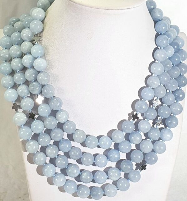 Aquamarine necklace with Greek crosses (protection & balance) - hematite - 925 silver brooch - Image 13