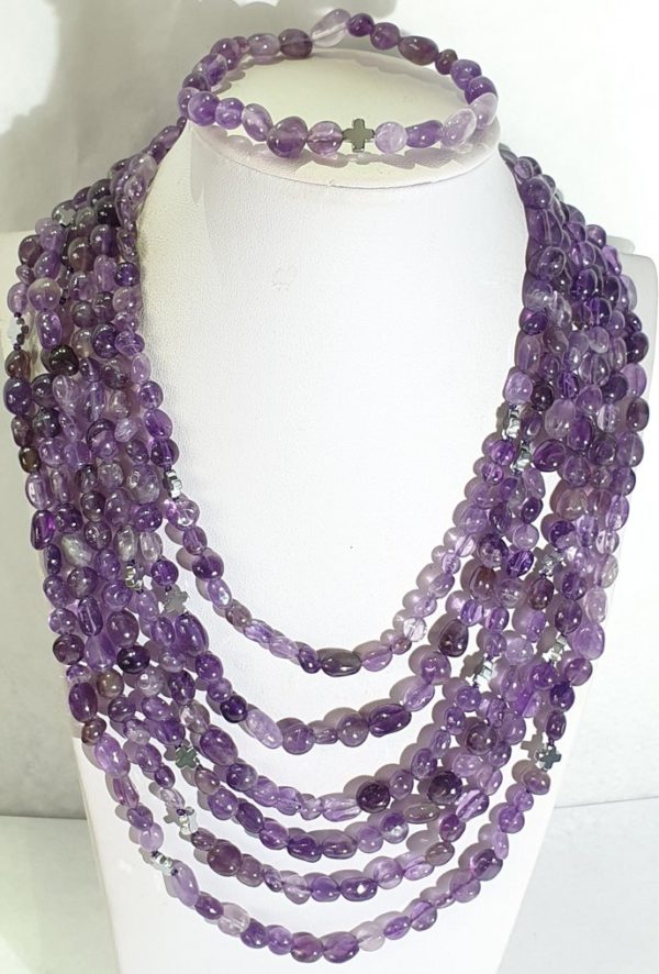 Amethysts with Greek crosses - necklace & bracelet (2)