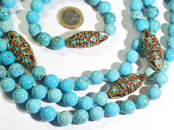 Necklace & bracelet Giant turquoise - Buddhist protection amulets - good luck, health & fortune (2) - metal, enamels - Image 3