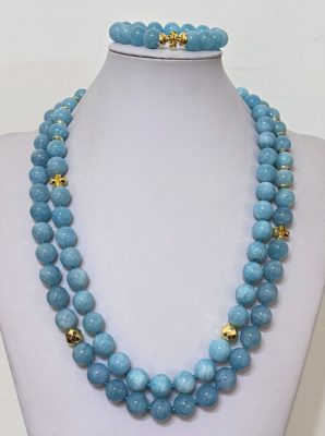 Exclusive SET from Aquamarine - with Greek crosses from Hematite (protection and balance) . Sterling Silver