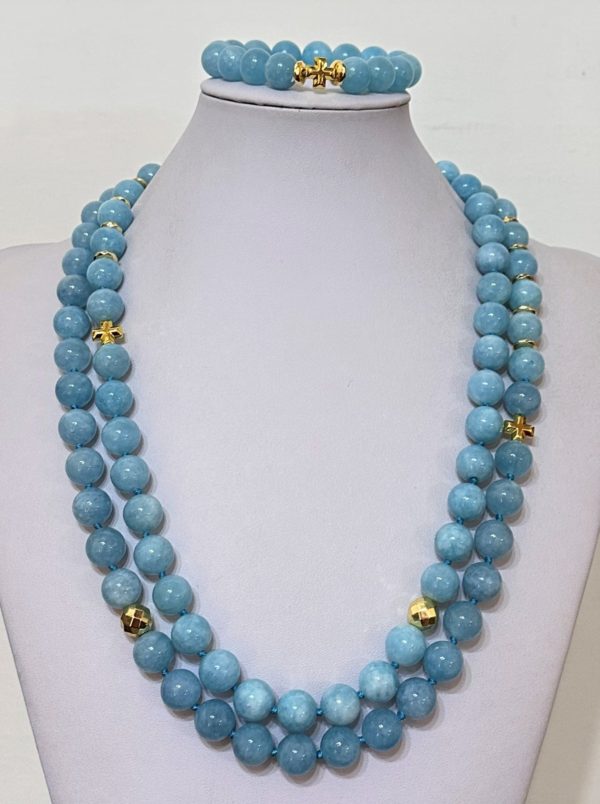 Exclusive SET from Aquamarine - with Greek crosses from Hematite (protection and balance) . Sterling Silver