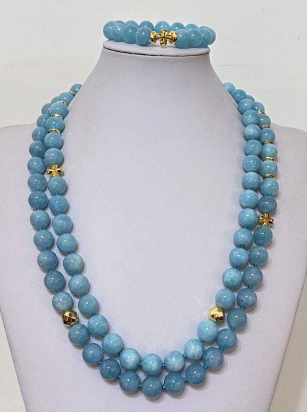 Exclusive SET from Aquamarine - with Greek crosses from Hematite (protection and balance) . Sterling Silver - Image 3
