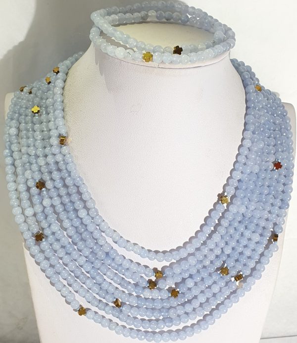 Beautiful aquamarine necklace and 2 bracelets with Greek crosses (3) -