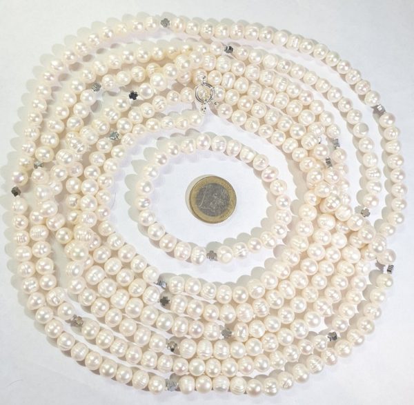 Freshwater pearl necklace and bracelet with Greek crosses (protection & balance) (2) - hematite - 925 silver brooch - Image 28