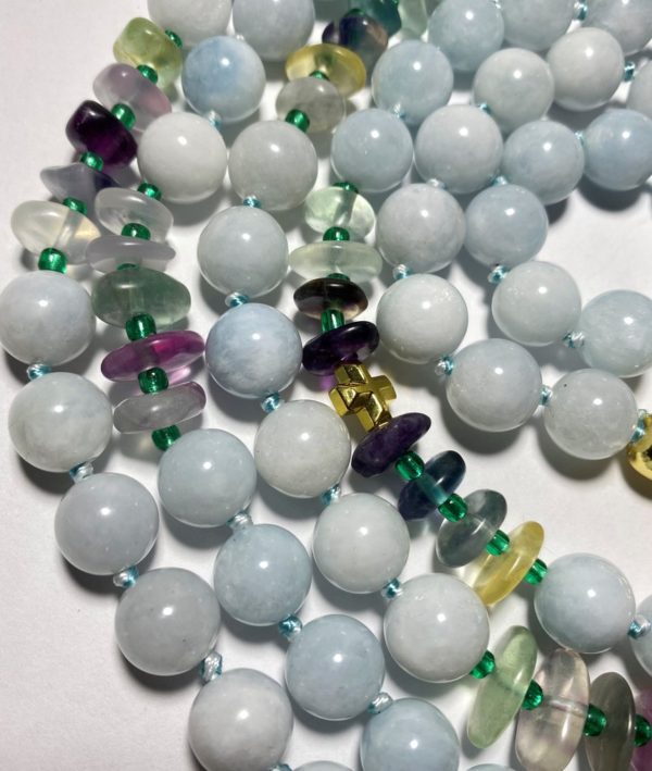 NATURAL UNWORKED Aquamarine and Fluorite with Greek crosses from Hematite (protection and balance) .925 Sterling Silver. - Image 4