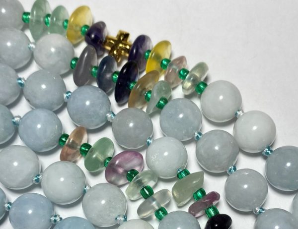 NATURAL UNWORKED Aquamarine and Fluorite with Greek crosses from Hematite (protection and balance) .925 Sterling Silver. - Image 5