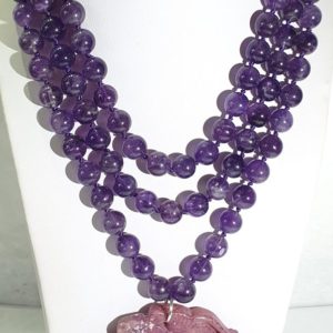 Amethyst & agate - mala meditation necklace - 925 silver brooch - Dragon and Phoenix - symbol of fidelity & marital love